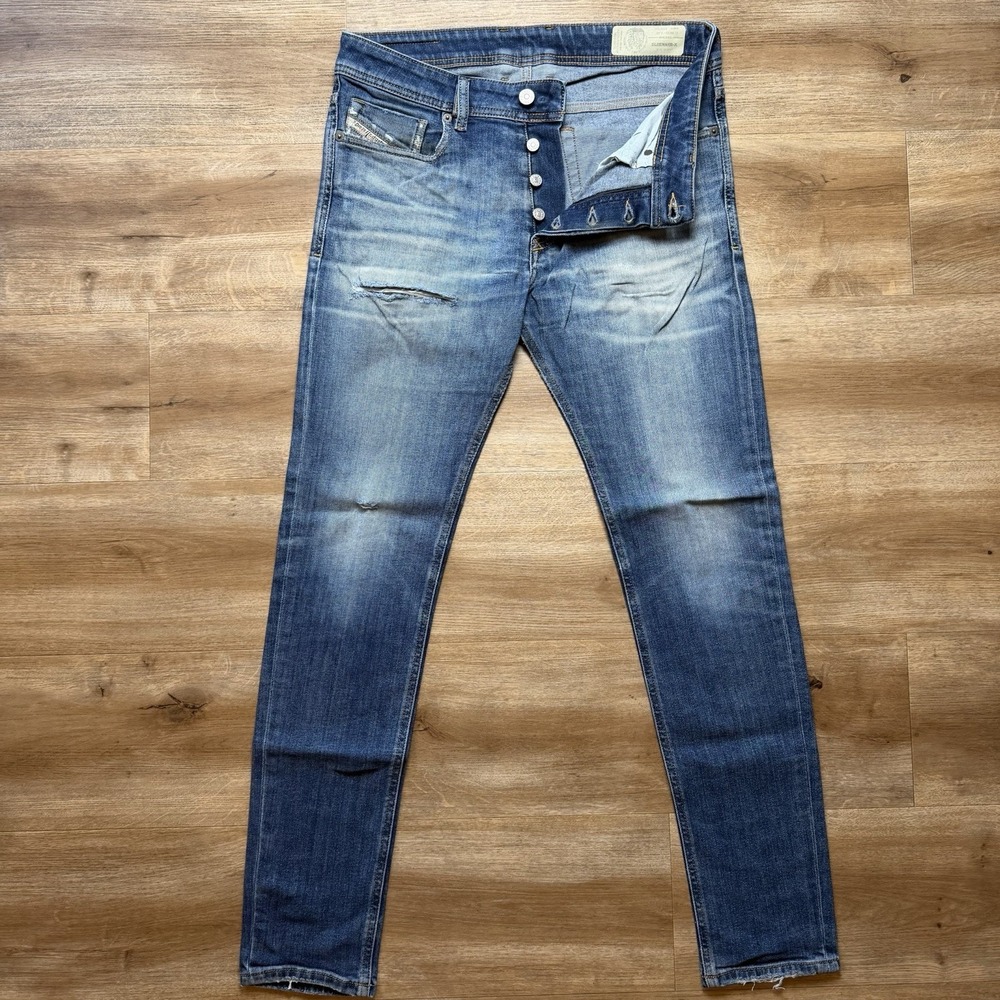 Diesel Sleenker-X Jeans Men 30x30 Blue Slim Skinny Fit Distressed Faded 0097T